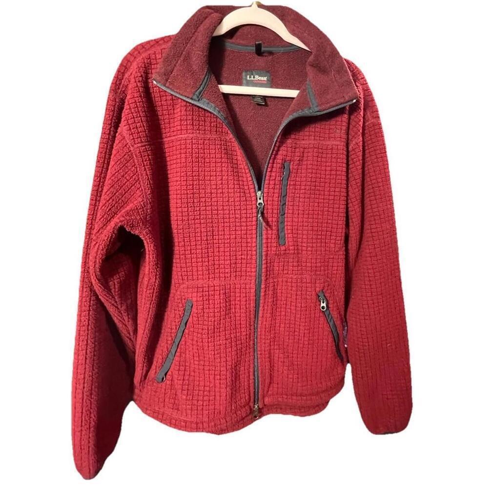 Vintage LL Bean Outdoor Fleece Jacket Men's M Full Zip Red Waffle Made in USA
